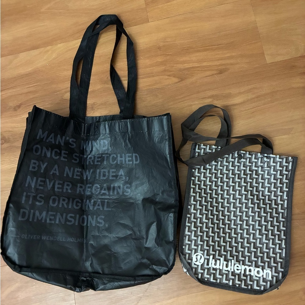 Lululemon Black and Patterned Tote Bags